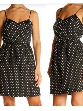 J. Crew Black/Beige Polka Dot Spaghetti Strap Silk Mini Dress, Size 2